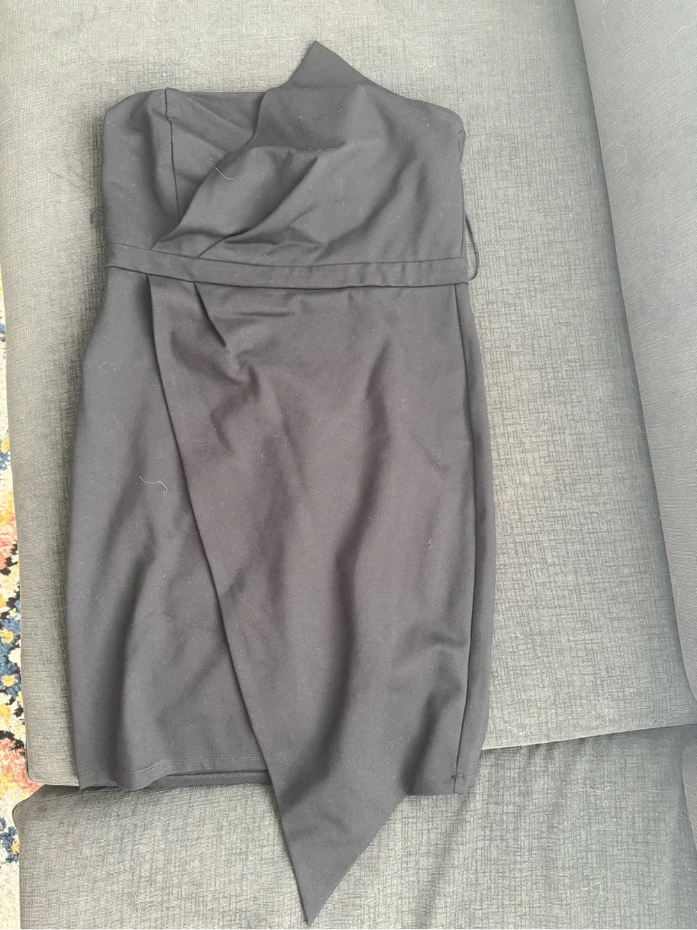 Strapless Asymmetric Black Cocktail Dress -Medium